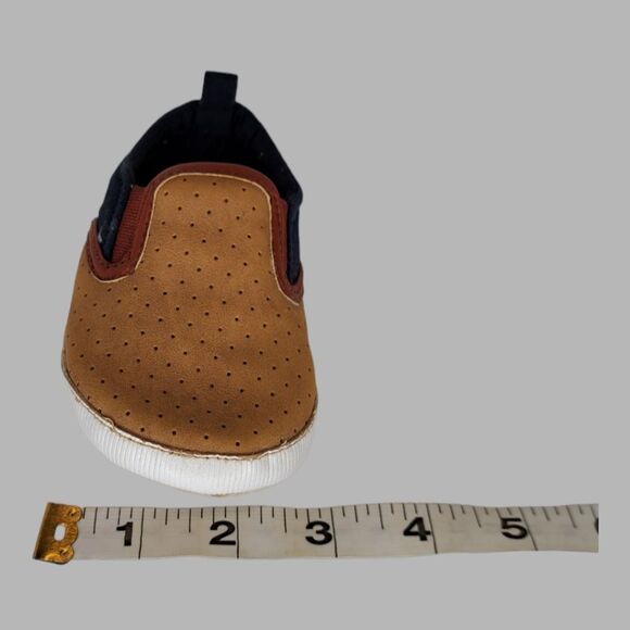 OshKosh B'Gosh Kids #OK02474 Baby Size 4 Slip On Soft Crib Shoe Tan + Blue - Picture 10 of 13